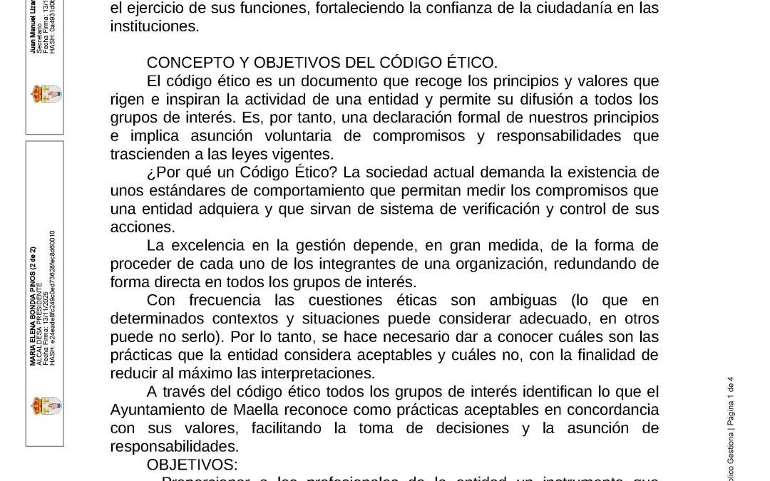 CÓDIGO ÉTICO – AYUNTAMIENTO DE MAELLA