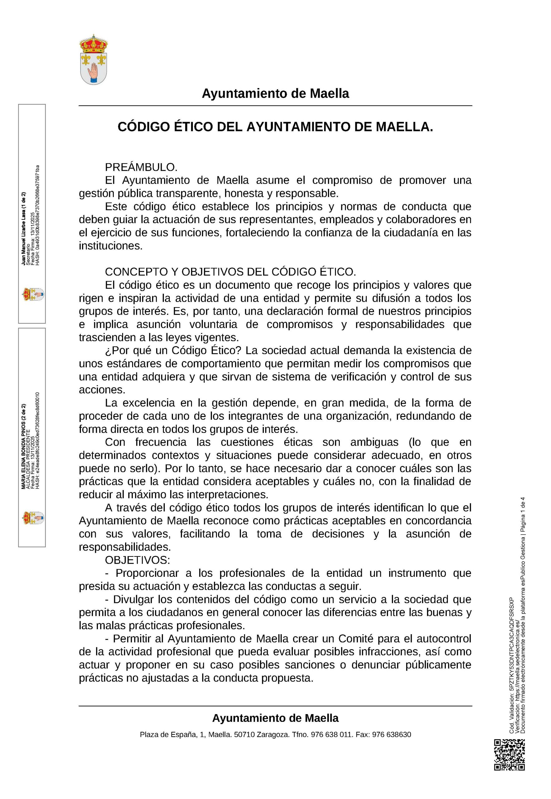 CÓDIGO ÉTICO – AYUNTAMIENTO DE MAELLA